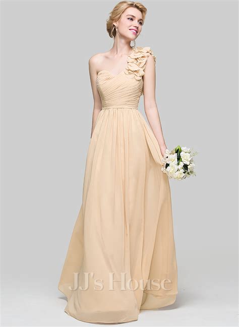 A Lineprincess One Shoulder Floor Length Chiffon Bridesmaid Dress With