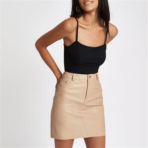 Beige Faux Leather Mini Skirt Leather Mini Skirt Outfit Leather