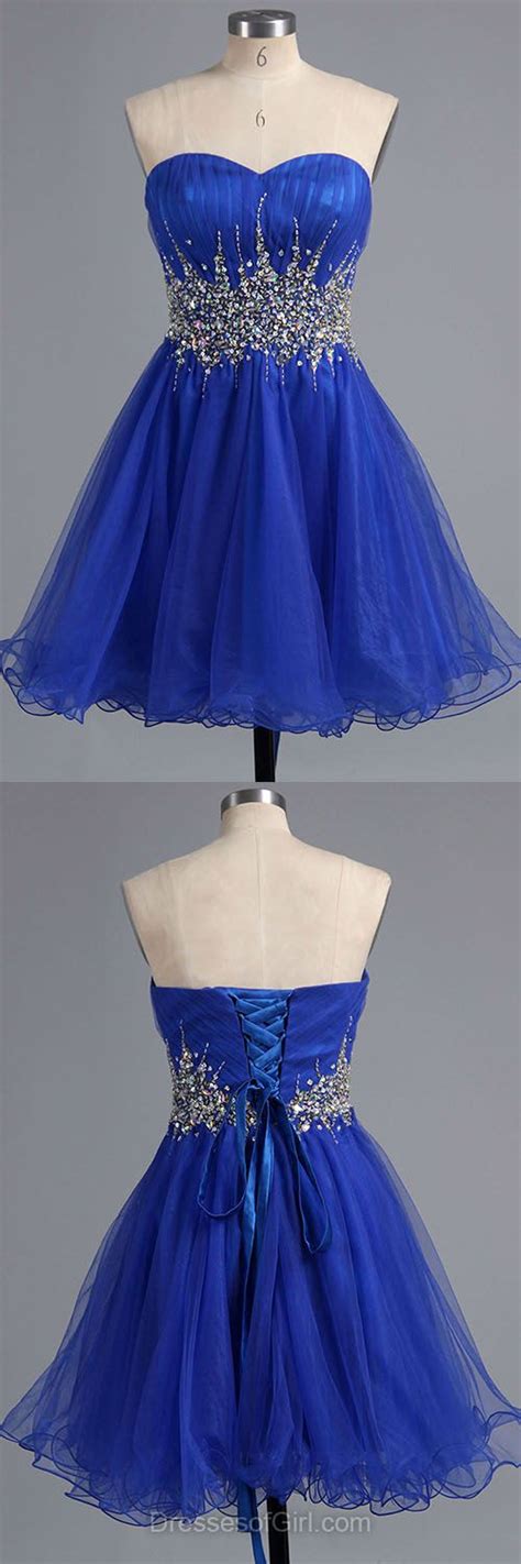 10999 Famous A Line Sweetheart Tulle Shortmini Crystal Detailing Royal Blue Homecoming