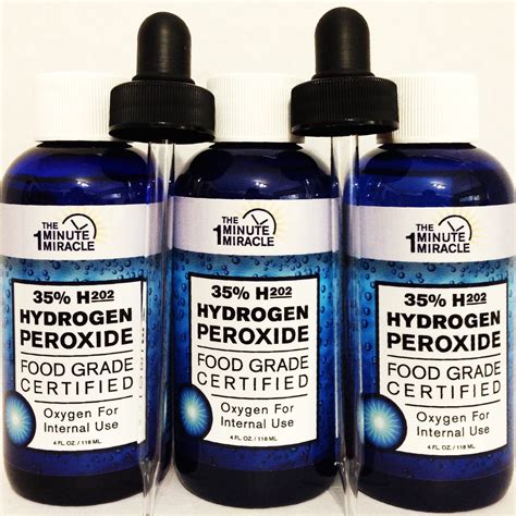 Organic 35 H2o2 Hydrogen Peroxide Food Grade Certified 3 Bottles 4 Oz Each Bottle With A