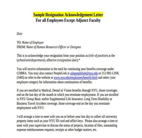 9 Resignation Acknowledgement Letter Templates Pdf Word Free