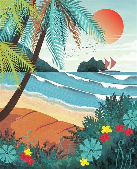 Home Decor Beach Wall Art Nature Svg Beach Svg Tropical Beach On Hawaii Sunset Svg Travel Poster