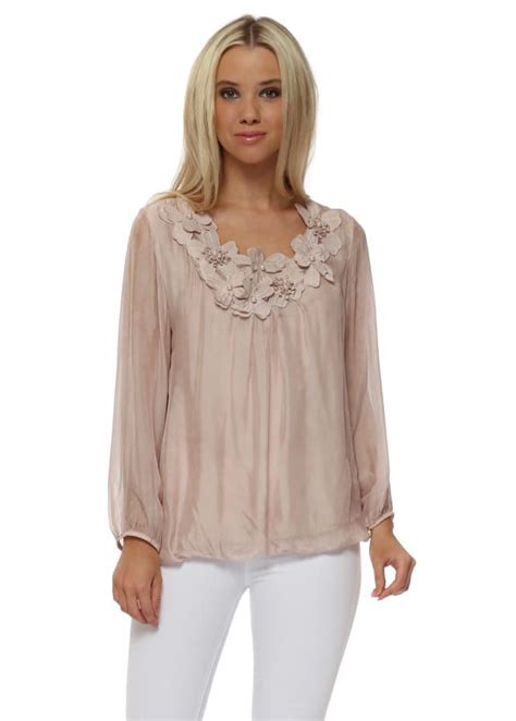 Dusky Pink Silk Embroidered Floral Pearl Top Embroidered Silk Pink
