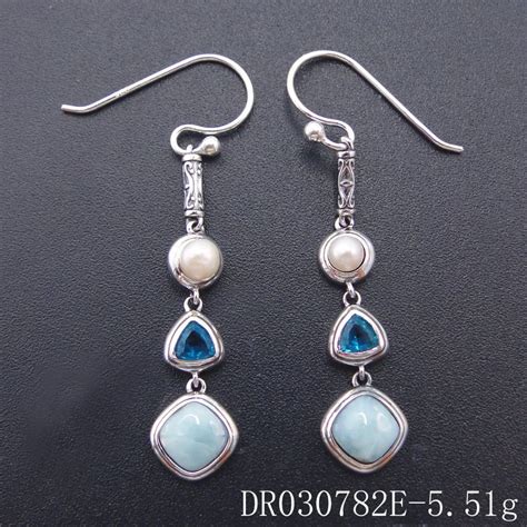 Real Natural Larimar Earring Fine Jewelry Dangle Earring 925 Sterling