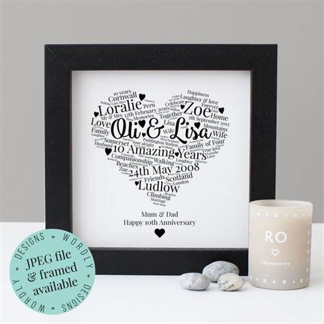 Personalised 10th Anniversary T Word Art Printable Framed Print 10th Wedding Ann