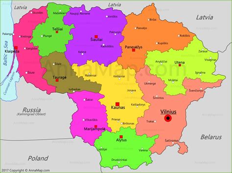 Official web sites of lithuania, links and information on lithuania's art, culture, geography, history, travel and tourism, cities, the capital city, airlines, embassies. Lithuania Map | Map of Lithuania - AnnaMap.com