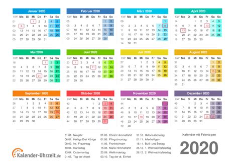 Kalender 2020 Zum Ausdrucken Mit Ferien