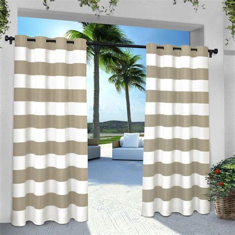 Beige and white striped curtains. Indoor Outdoor Stripe 54 in. W x 96 in. L Grommet Top ...