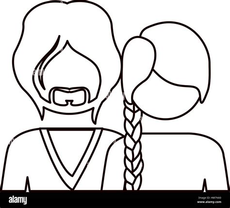 monochrome contour with half body couple without face she braided hair and him with beard vector