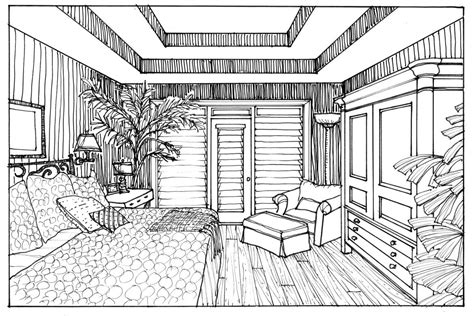 Bedroom Photo Rendering One Point Perspective Drawing Interior