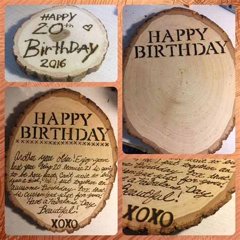 Wood Burning: Happy Birthday Card. Used for project: Stencil, burning points, burning letters 