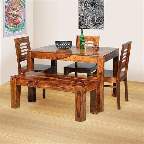 Global Home Decor Solid Sheesham Teak Wood Wooden Dining Table 4 Seater