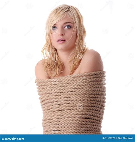 The Beautiful Blond Girl Tied With Rope Stock Photo Image Of Bondage