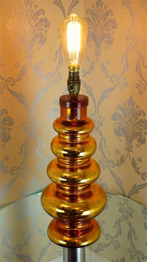 Montebello antique gold mercury glass table lamp. Johansfors Glasbruk Mercury Glass Gold Table Lamp, Vintage ...