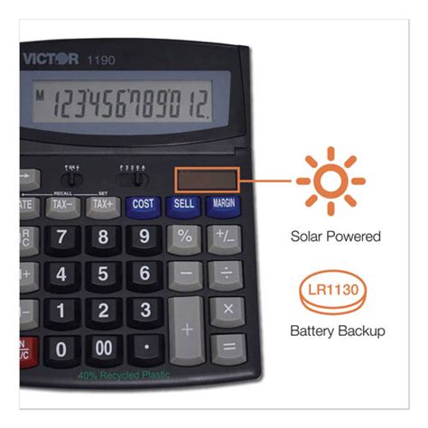 Victor 1190 Executive Desktop Calculator 12 Digit Lcd Vct1190