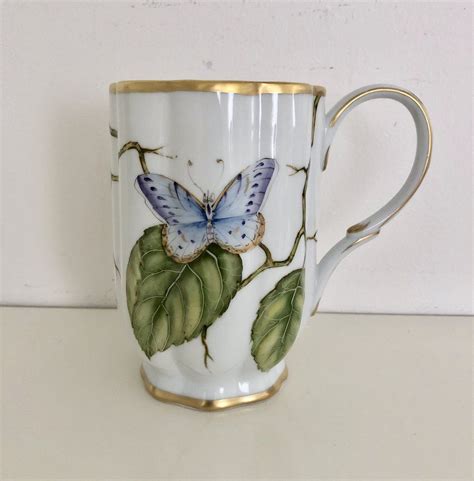 Hand Painted Porcelain Green Leaves Coffee Tea Mug Anna Weatherley
