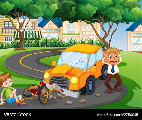 Accident Scene With Car Crash In Park Royalty Free Vector