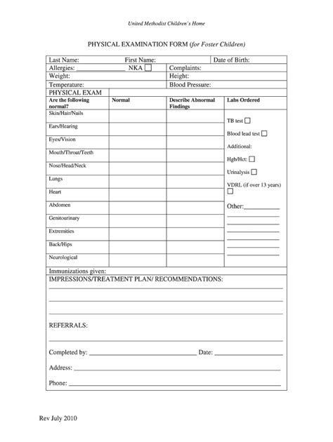 Infant Physical Exam Template Fill Online Printable