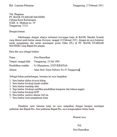 Contoh Surat Lamaran Pekerjaan Tanpa Posisi - Contoh Surat