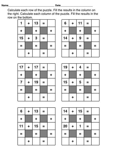 Math Puzzle Worksheets For Kids Printable Math Puzzles For Making