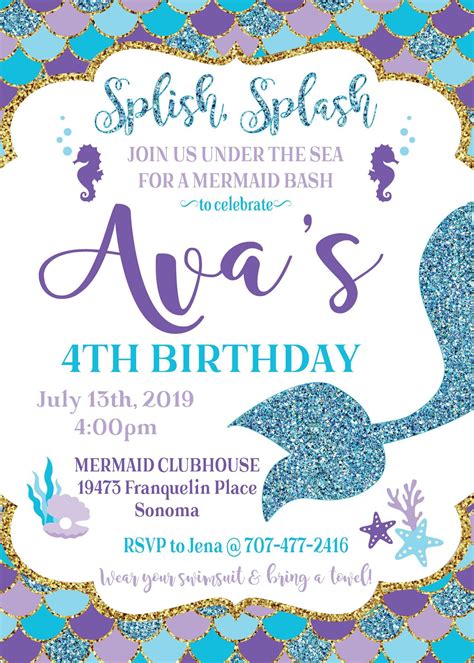Mermaid Birthday Party Invitation Mermaid Birthday Party Invitations