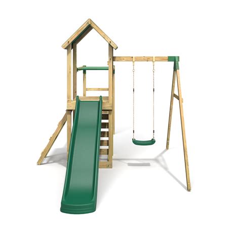 Rebo Adventure Playset Wooden Climbing Frame With Monkey Bar Swings