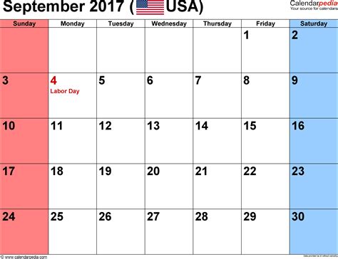 September 2017 Calendar Templates For Word Excel And Pdf