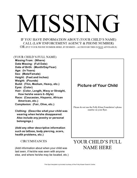 40 Printable Missing Poster Templates Flyers And Signs