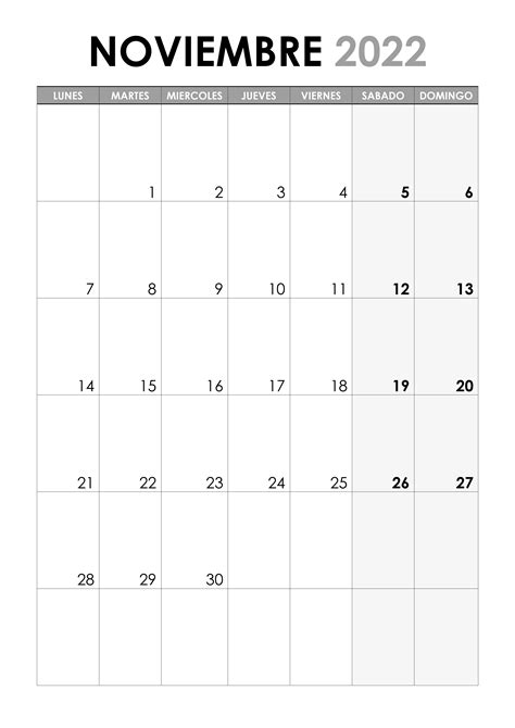 Calendario 2022 Noviembre