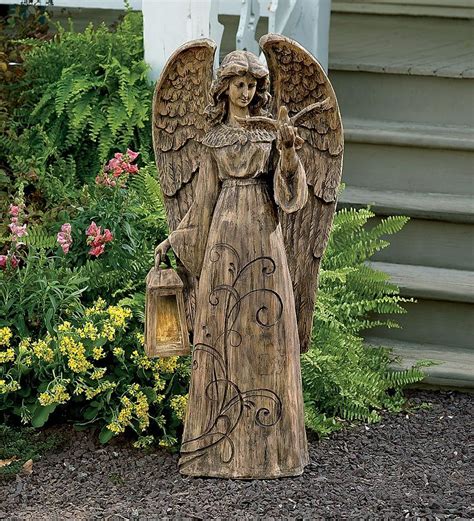3726quoth Resin Garden Angel With Solar Lighted Lantern Garden
