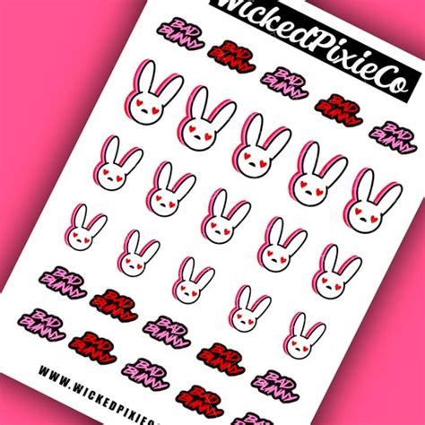Bad Bunny Nail Decals Pink Cherry Blossom Etsy