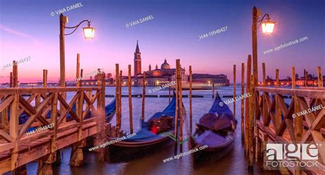 Italy Evening Mood Gondolas Mood Venice Lanterns Stock Photo