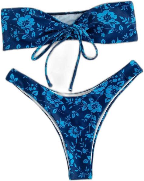 Blue Floral Tie Bikini On Carousell