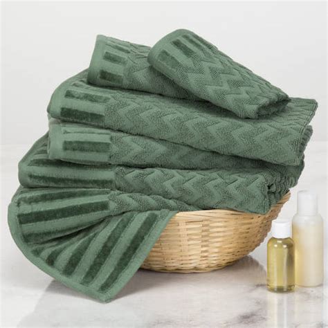 Bath towel luxury green are used to dry hands, either at home or in spas and hotels. 6-Piece Cotton Deluxe Plush Bath Towel Set - Chevron ...