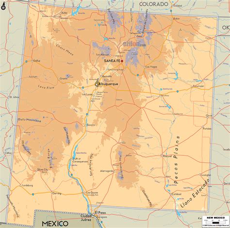 Physical Map Of New Mexico State Usa Ezilon Maps