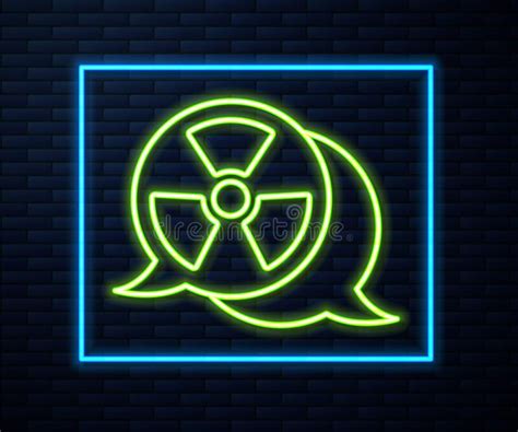 Glowing Neon Line Radioactive Icon Isolated On Brick Wall Background