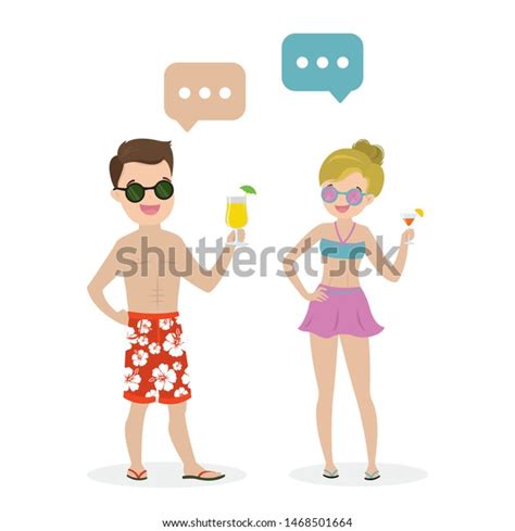 Two Happy People Swimsuits Cartoon Beauty Stock Vector Royalty Free