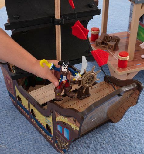 Childrens Wooden Toy Pirate Ship And Castle Set Pirates Cove Playset