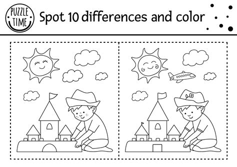 Summer Find Differences Game For Children With Cute Kid Building