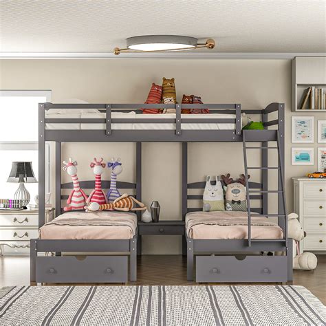 Buy Moeo Triple Bunk Bed With Drawers Full Over Twin And Twin Bunkbeds
