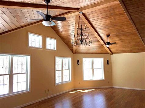 Cathedral ceilings built using 2 x 12 roof rafters allow enough space for the fiberglass batt insulation and a 1.5. Image result for car siding ceiling | Cathedral ceiling ...