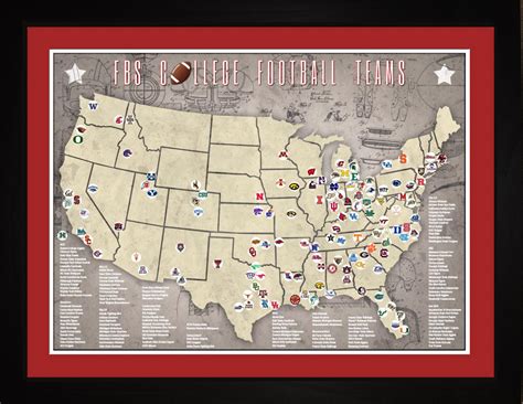 College football army graphics military graphic design printmaking. FBS College Football Stadiums Teams Location Map 24x18
