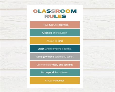 Classroom Rules Poster Printable School Decor Back To School Teacher