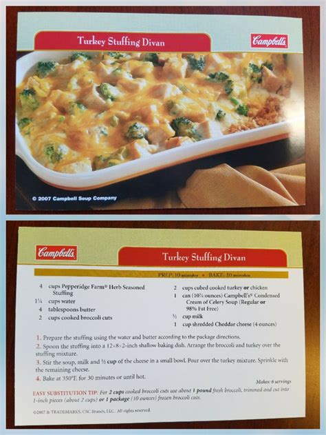 This came from campbell soup canada! Turkey stuffing divan | Campbell soup company, Turkey ...