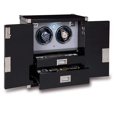 Rapport Mariners Chest Double Watch Winder With Storage Ebony With