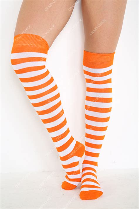 Crazy Chick Otk Stripe Socks Orange And White Pairs