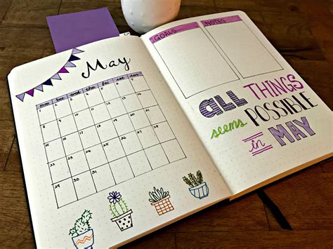 Monthly Bullet Journal Layout For May Bujo Cactus Succulents