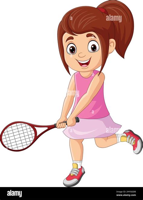 Cartoon Little Girl Playing Tennis Stock Vector Image And Art Alamy