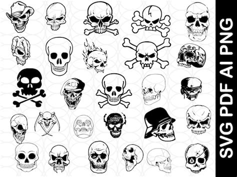 Skull Bundle Svg Skull Clipart Cut Files Silhouette Files Etsy