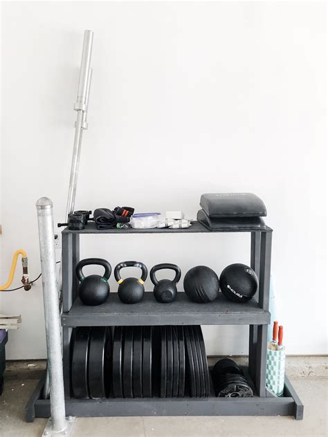 This is a very cost effective way to make a rack for weights and bars compared to commercial options. DIY Home Gym Weight Rack (for $30!) - Jordan Jean